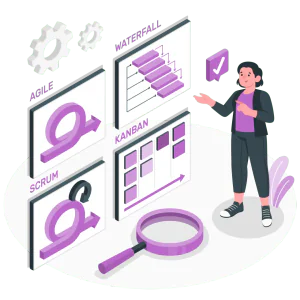 Kurumsal hosting kimler için? Proje panolarını düzenleyen kadın – çoklu site yöneten ajanslar için kurumsal hosting illüstrasyonu