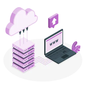 Bulut, sunucu ve web sitesi açık dizüstü bilgisayar – WordPress sitesini yeni hostinge taşıma illüstrasyonu