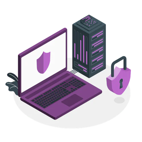 XenForo için RAM ve CPU Kalkan ve kilitle korunan dizüstü bilgisayar ile sunucu – DDoS korumalı XenForo sunucu illüstrasyonu