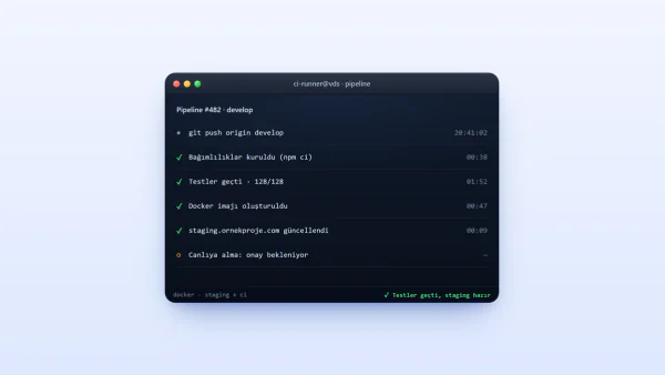 Yazılım geliştirme ve test ortamı için CI/CD hattını gösteren kapak görseli