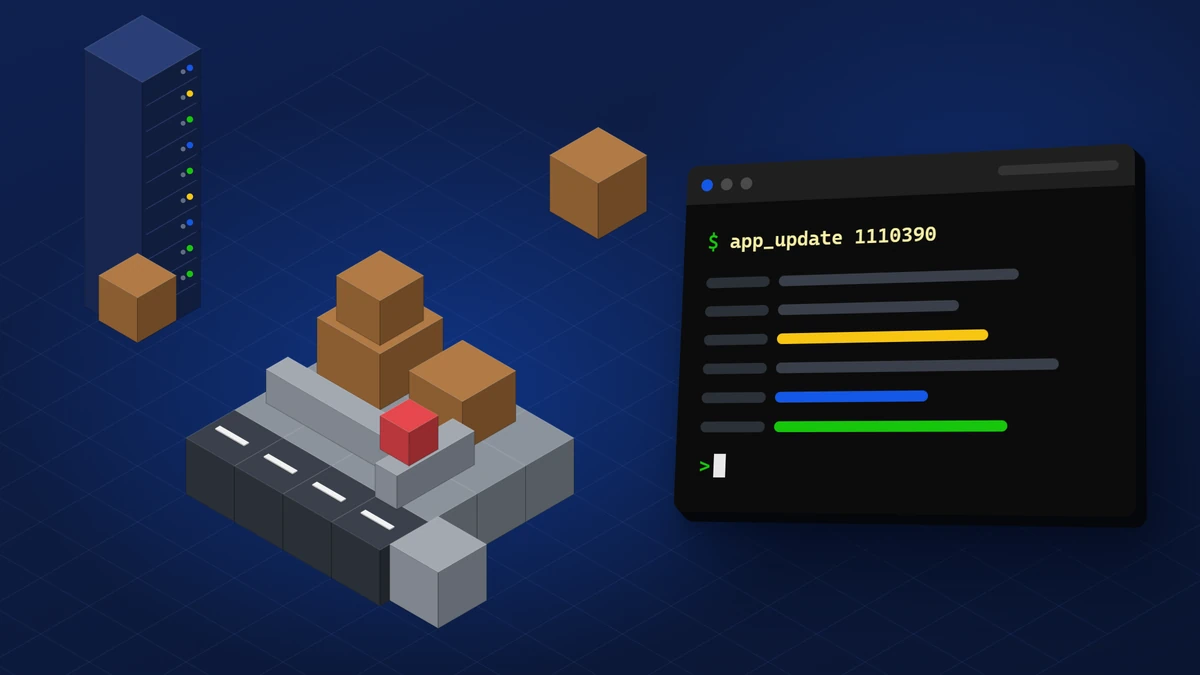 Unturned server nasıl açılır rehberinin kapağı: koyu lacivert zeminde izometrik ikmal sandıkları, barikatlar, sunucu kabini ve terminal penceresi.
