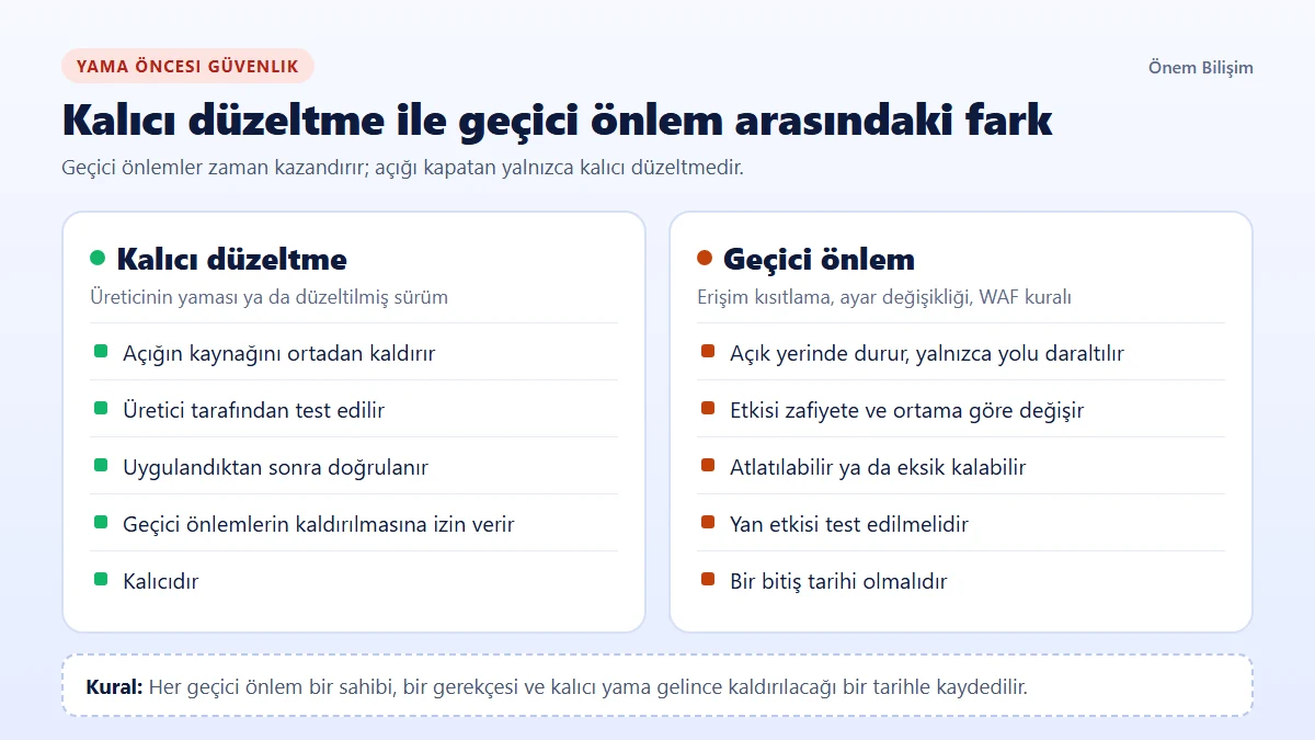 Kalıcı düzeltme ile geçici önlem arasındaki farklar